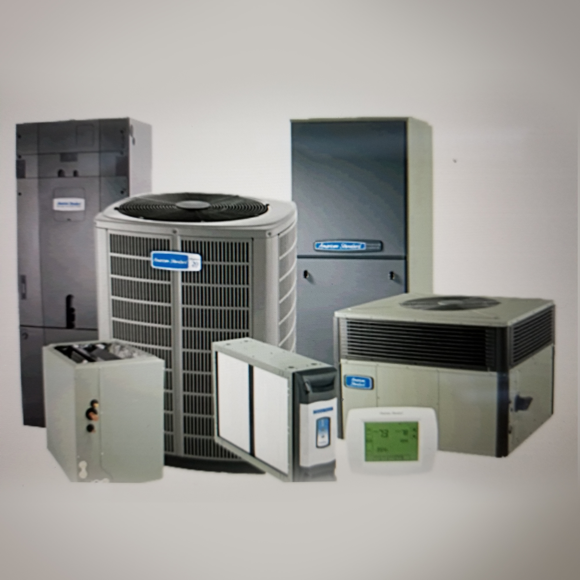 A group of different types of air conditioners.