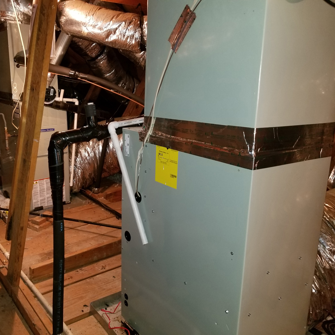 dirty furnace in the process of being installed.